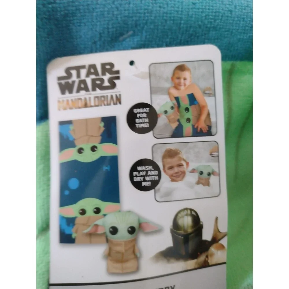 Baby Yoda Bath Scrubby and Bath Towel Set, 100% Polyester Disney Star Wars